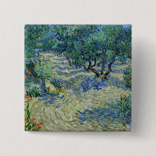 Vincent van Gogh - Olijfgaard: Helderblauwe Lucht Vierkante Button 5,1 Cm