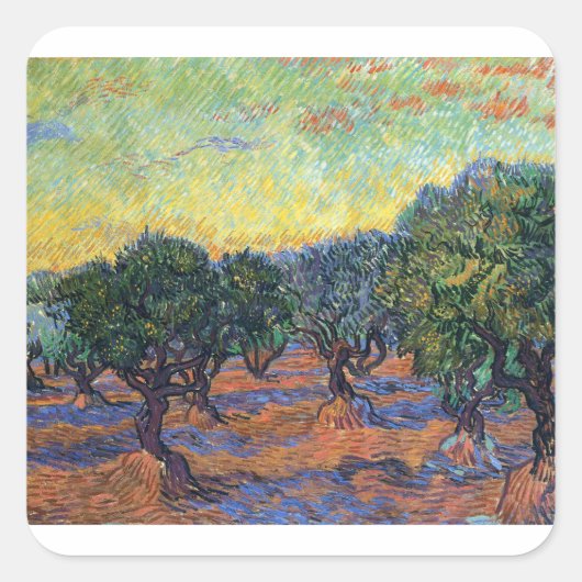 Vincent van Gogh Olijfgaard Impressionisme Kunst Vierkante Sticker (Voorkant)