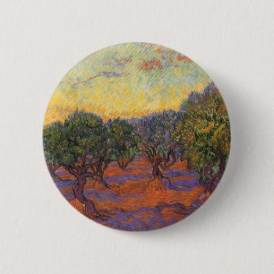 Vincent van Gogh - Olijfgaard, Oranje lucht Ronde Button 5,7 Cm
