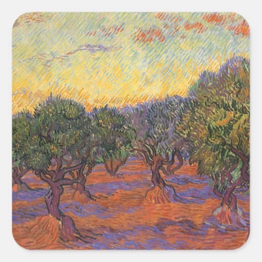 Vincent van Gogh - Olijfgaard, Oranje lucht Vierkante Sticker (Voorkant)