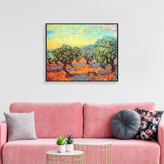 Vincent Van Gogh - Olijfgrove met Oranje Sky Canvas Afdruk (Insitu (Woonkamer))