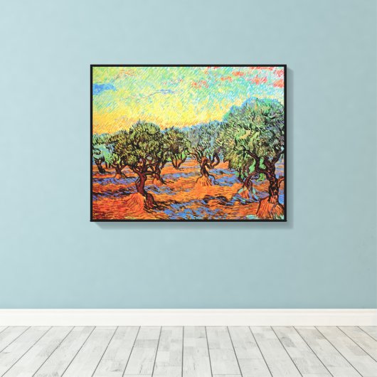 Vincent Van Gogh - Olijfgrove met Oranje Sky Canvas Afdruk (Insitu (Houten vloer))