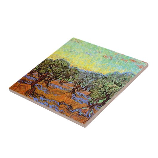 Vincent Van Gogh - Olijfgrove met Oranje Sky Tegeltje (Zijkant)