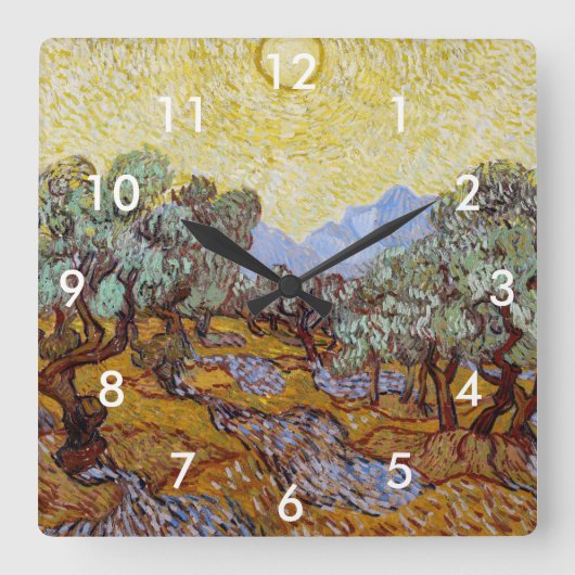 Vincent van Gogh - Olijven, Yellow Sky en Sun Vierkante Klok (Voorkant)