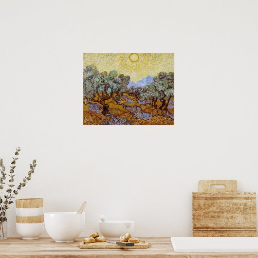 Vincent van Gogh - Olive Trees, Yellow Sky and Sun Poster (Keuken)
