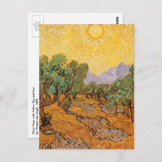 Vincent van Gogh - Olive Trees, Yellow Sky en Sun Briefkaart (Voorkant / Achterkant)
