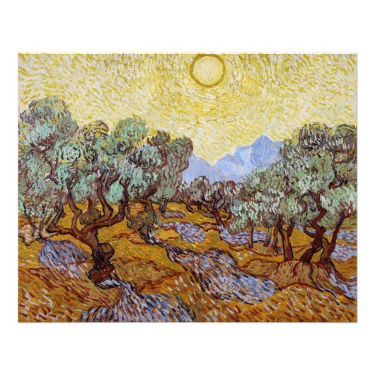 Vincent van Gogh - Olive Trees, Yellow Sky en Sun Foto Afdruk (Voorkant)