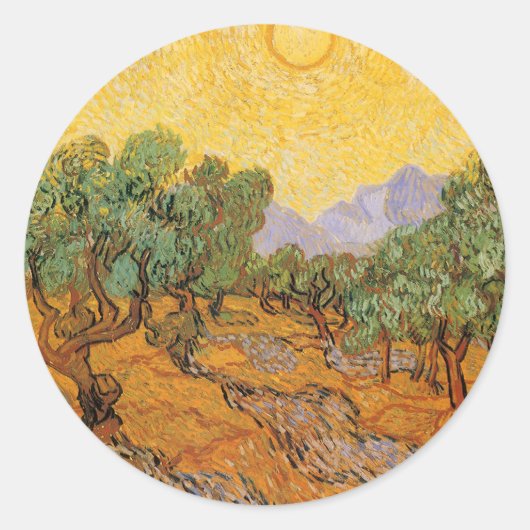Vincent van Gogh - Olive Trees, Yellow Sky en Sun Ronde Sticker (Voorkant)
