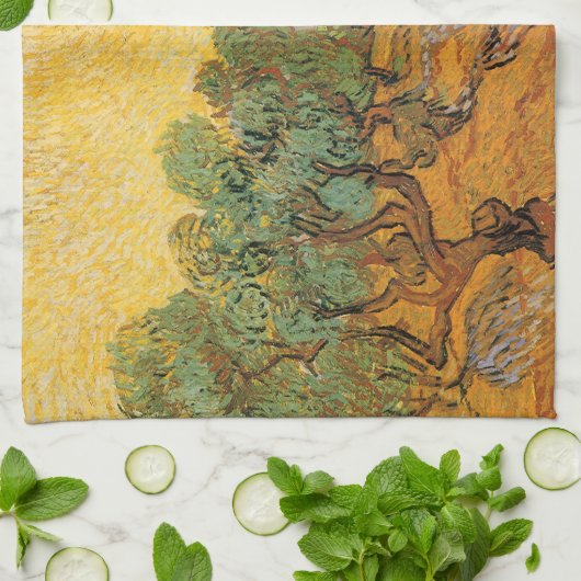 Vincent van Gogh - Olive Trees, Yellow Sky en Sun Theedoek (Gevouwen)