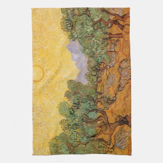 Vincent van Gogh - Olive Trees, Yellow Sky en Sun Theedoek (Verticaal)