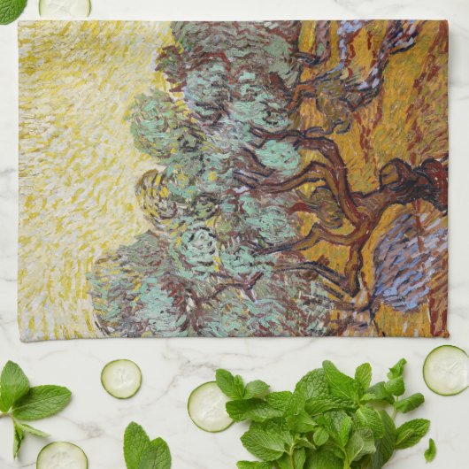 Vincent van Gogh - Olive Trees, Yellow Sky en Sun Theedoek (Gevouwen)