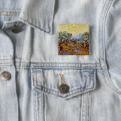 Vincent van Gogh - Olive Trees, Yellow Sky en Sun Vierkante Button 5,1 Cm (In situ)