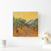 Vincent van Gogh - Olive Trees, Yellow Sky en Sun Vierkante Klok (Huis)