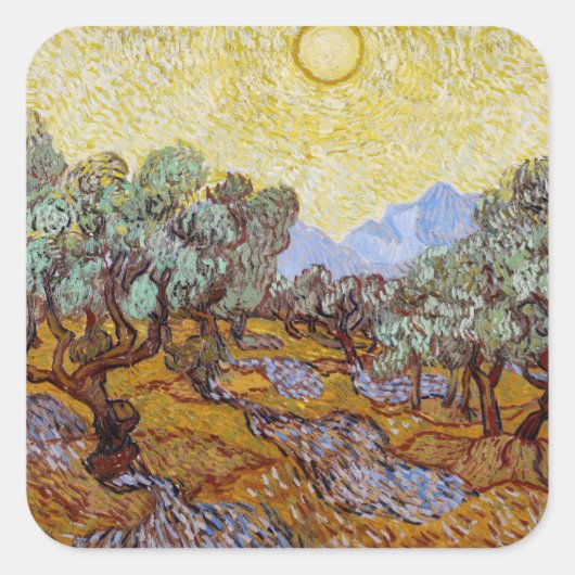Vincent van Gogh - Olive Trees, Yellow Sky en Sun Vierkante Sticker (Voorkant)