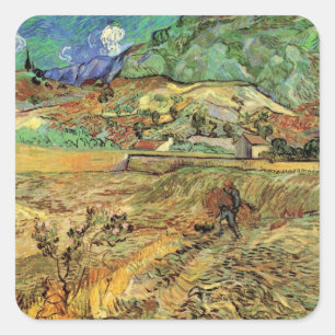 Vincent van Gogh - Omheind korenveld met boer Vierkante Sticker