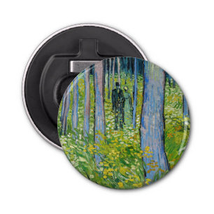 Vincent van Gogh - Ondergroei met twee figuren Button Flesopener