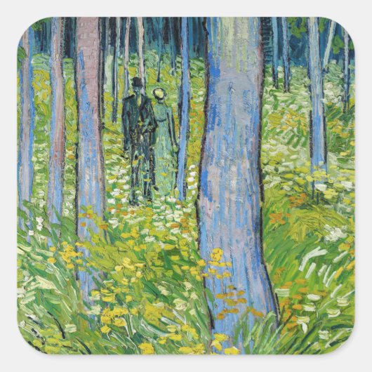 Vincent van Gogh - Ondergroei met twee figuren Vierkante Sticker (Voorkant)