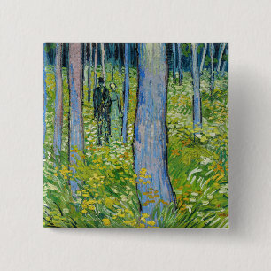 Vincent van Gogh - Ondergroeiing met twee figuren Vierkante Button 5,1 Cm