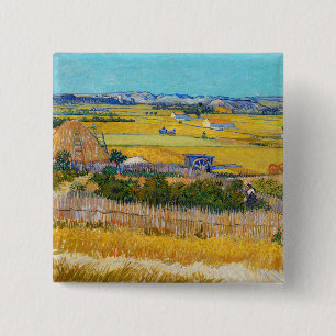 Vincent van Gogh - Oogst bij La Crau Vierkante Button 5,1 Cm