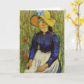 Vincent van Gogh - Peasant Girl in Pet met stro Kaart (Gele Bloem)