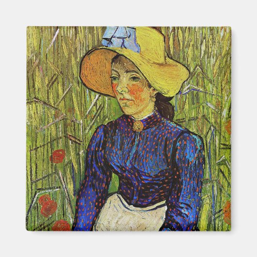 Vincent van Gogh - Peasant Girl in Pet met stro Magneet (Voorkant)