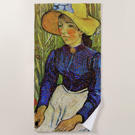 Vincent van Gogh - Peasant Girl in Pet met stro Strandlaken (Voorkant)