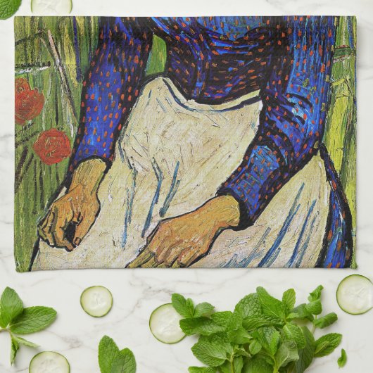 Vincent van Gogh - Peasant Girl in Pet met stro Theedoek (Gevouwen)