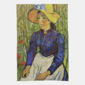 Vincent van Gogh - Peasant Girl in Pet met stro Theedoek (Verticaal)