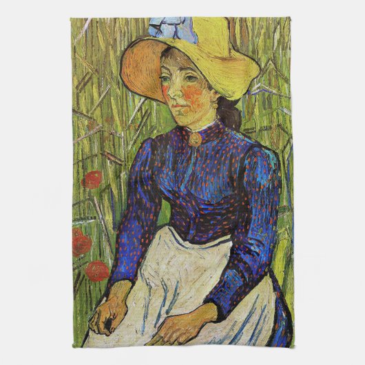 Vincent van Gogh - Peasant Girl in Pet met stro Theedoek (Verticaal)