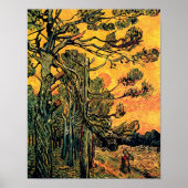 Vincent van Gogh - Pine Trees tegen een Rode Hemel Poster (Voorkant)