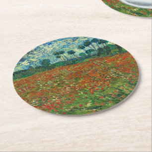 Vincent Van Gogh Poppy Field Floral  Art Ronde Kartonnen Onderzetter