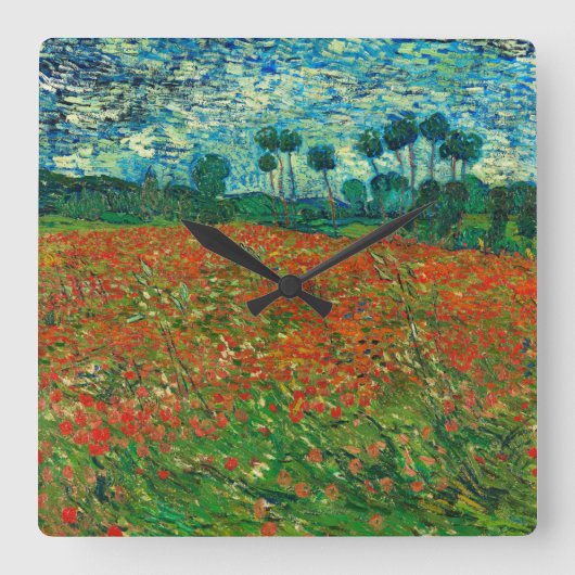 Vincent Van Gogh Poppy Field Floral Art Vierkante Klok (Voorkant)
