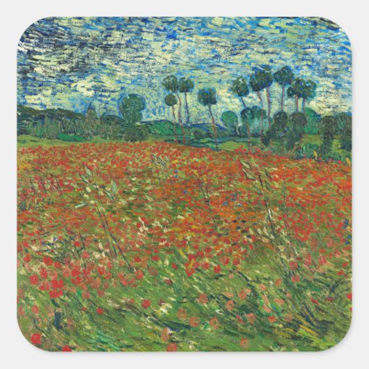Vincent Van Gogh Poppy Field Floral Art Vierkante Sticker (Voorkant)