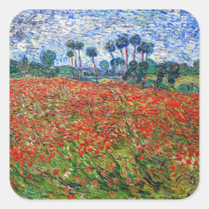 Vincent van Gogh - Poppy Field Vierkante Sticker