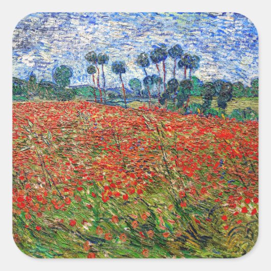 Vincent van Gogh - Poppy Field Vierkante Sticker (Voorkant)