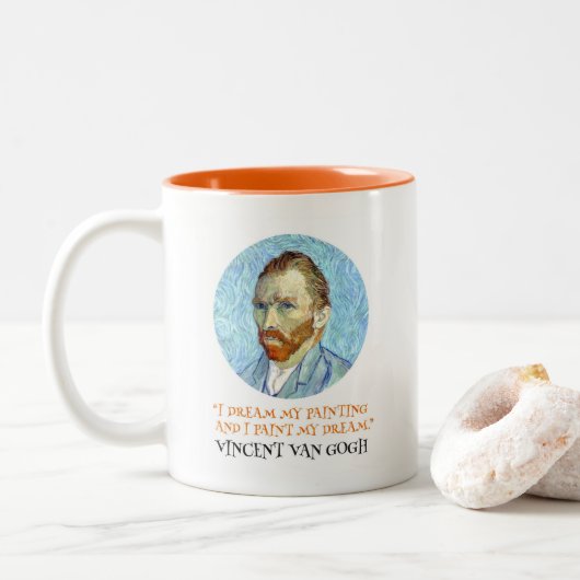Vincent Van Gogh Portret met Quote Tweekleurige Koffiemok (Met donut)
