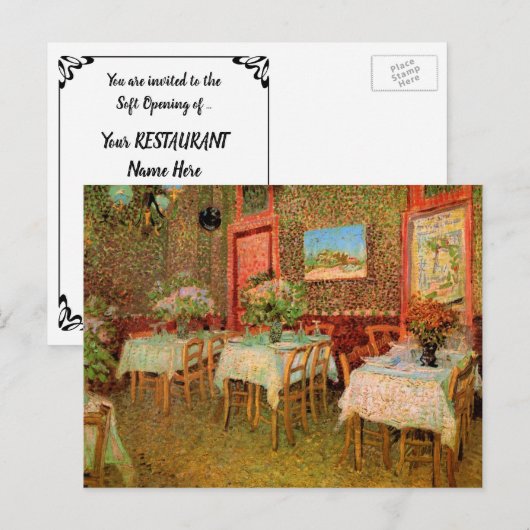 Vincent van Gogh Restaurant Zachte Open uitnodigin Briefkaart (Voorkant / Achterkant)