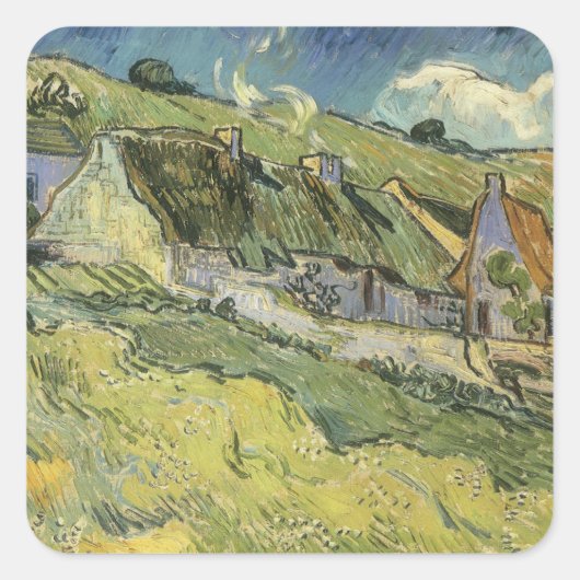 Vincent van Gogh - Rieten Huizen Vierkante Sticker (Voorkant)