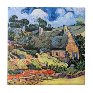 Vincent Van Gogh - Rietgedekte Huizen te Cordevill Tegeltje