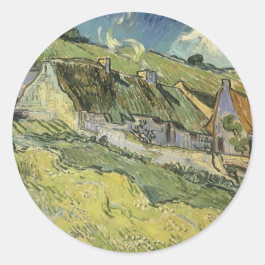 Vincent van Gogh - Rijtjeshuisjes Ronde Sticker (Voorkant)
