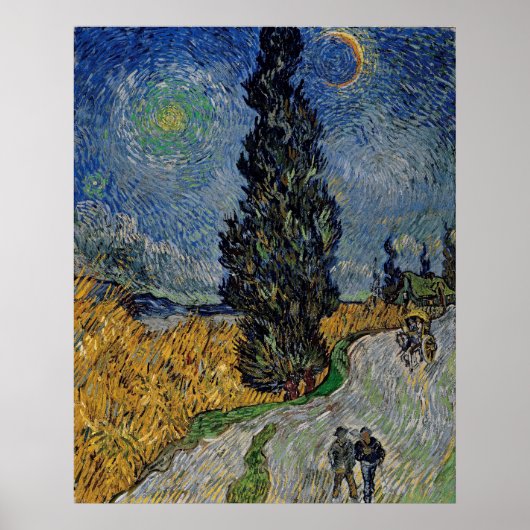 Vincent van Gogh Road met cipressen en sterrenschi Poster (Voorkant)