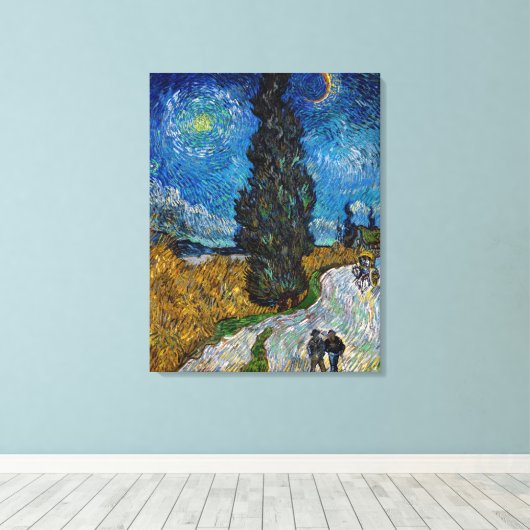 Vincent van Gogh - Road met Cypress en Star Canvas Afdruk (Insitu (Houten vloer))