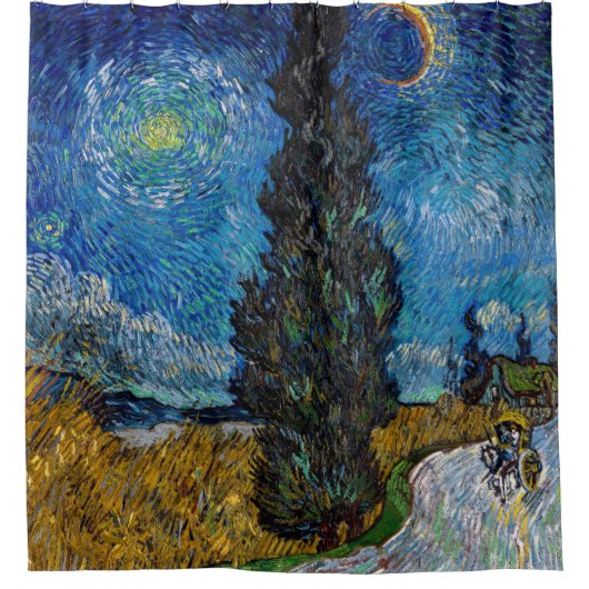 Vincent van Gogh - Road met Cypress en Star Douchegordijn (Voorkant)