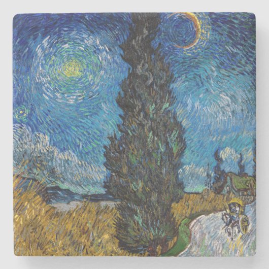 Vincent van Gogh - Road met Cypress en Star Stenen Onderzetter (Voorkant)