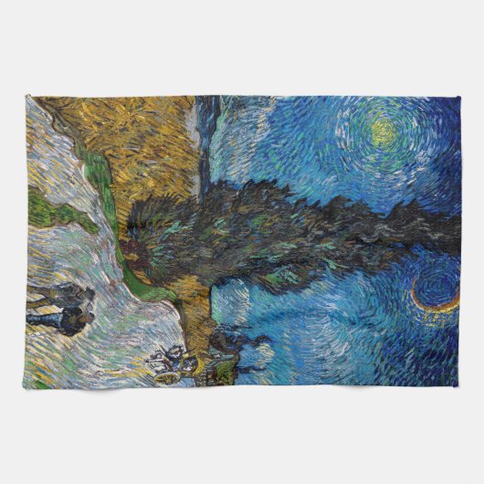 Vincent van Gogh - Road met Cypress en Star Theedoek (Horizontaal)