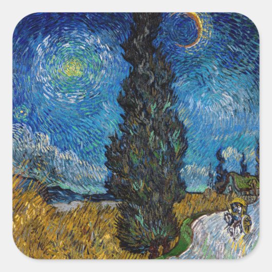 Vincent van Gogh - Road met Cypress en Star Vierkante Sticker (Voorkant)