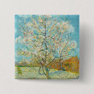 Vincent van Gogh - Roze Perenboom in Bloei Vierkante Button 5,1 Cm