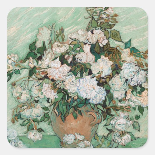 Vincent van Gogh | Rozen 1890 Vierkante Sticker (Voorkant)