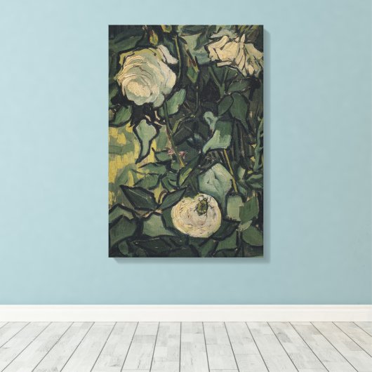 Vincent van Gogh - Rozen en kever Canvas Afdruk (Insitu (Houten vloer))