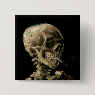 Vincent van Gogh - Schedel met brandende sigaret Vierkante Button 5,1 Cm